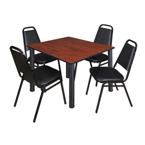 Kee Square Breakroom Table and Chair Package, Kee 48" Square Post-Leg Breakroom Table with 4 Restaurant Stack Chairs