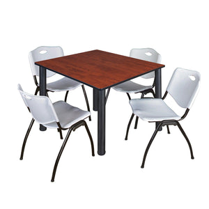 Kee Square Breakroom Table and Chair Package, Kee 48" Square Post-Leg Breakroom Table with 4 M Stack Chairs