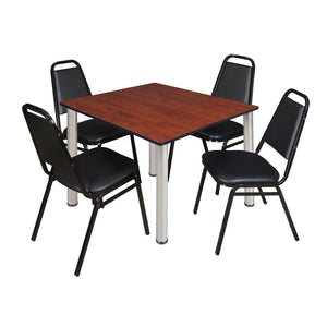 Kee Square Breakroom Table and Chair Package, Kee 48" Square Post-Leg Breakroom Table with 4 Restaurant Stack Chairs