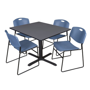 Cain Square Breakroom Table and Chair Package, Cain 48" Square X-Base Breakroom Table with 4 Zeng Stack Chairs