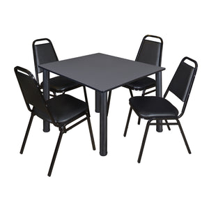 Kee Square Breakroom Table and Chair Package, Kee 48" Square Post-Leg Breakroom Table with 4 Restaurant Stack Chairs