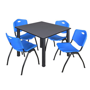 Kee Square Breakroom Table and Chair Package, Kee 48" Square Post-Leg Breakroom Table with 4 M Stack Chairs