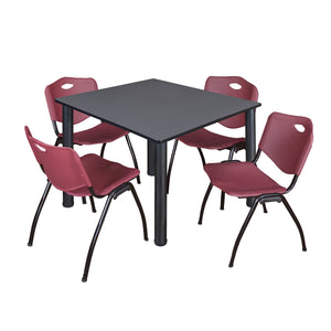 Kee Square Breakroom Table and Chair Package, Kee 48" Square Post-Leg Breakroom Table with 4 M Stack Chairs