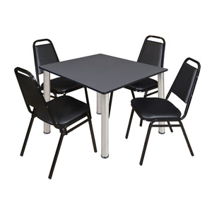 Kee Square Breakroom Table and Chair Package, Kee 48" Square Post-Leg Breakroom Table with 4 Restaurant Stack Chairs