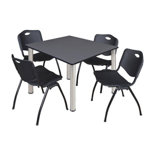 Kee Square Breakroom Table and Chair Package, Kee 48" Square Post-Leg Breakroom Table with 4 M Stack Chairs