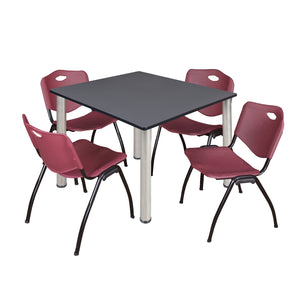 Kee Square Breakroom Table and Chair Package, Kee 48" Square Post-Leg Breakroom Table with 4 M Stack Chairs