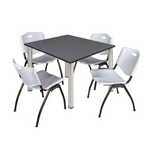 Kee Square Breakroom Table and Chair Package, Kee 48" Square Post-Leg Breakroom Table with 4 M Stack Chairs
