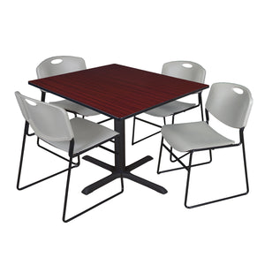 Cain Square Breakroom Table and Chair Package, Cain 48" Square X-Base Breakroom Table with 4 Zeng Stack Chairs