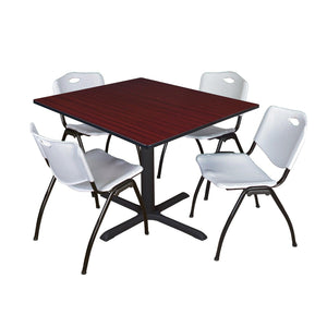 Cain Square Breakroom Table and Chair Package, Cain 48" Square X-Base Breakroom Table with 4 "M" Stack Chairs