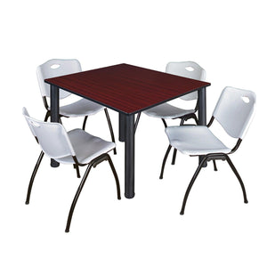 Kee Square Breakroom Table and Chair Package, Kee 48" Square Post-Leg Breakroom Table with 4 M Stack Chairs