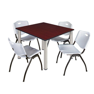 Kee Square Breakroom Table and Chair Package, Kee 48" Square Post-Leg Breakroom Table with 4 M Stack Chairs
