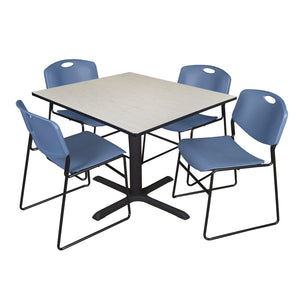 Cain Square Breakroom Table and Chair Package, Cain 48" Square X-Base Breakroom Table with 4 Zeng Stack Chairs