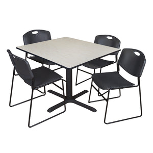 Cain Square Breakroom Table and Chair Package, Cain 48" Square X-Base Breakroom Table with 4 Zeng Stack Chairs