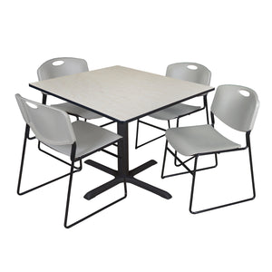 Cain Square Breakroom Table and Chair Package, Cain 48" Square X-Base Breakroom Table with 4 Zeng Stack Chairs