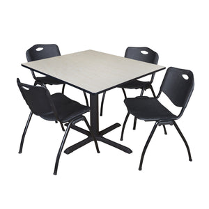 Cain Square Breakroom Table and Chair Package, Cain 48" Square X-Base Breakroom Table with 4 "M" Stack Chairs