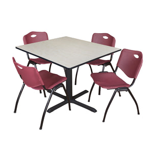 Cain Square Breakroom Table and Chair Package, Cain 48" Square X-Base Breakroom Table with 4 "M" Stack Chairs