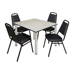 Kee Square Breakroom Table and Chair Package, Kee 48" Square Post-Leg Breakroom Table with 4 Restaurant Stack Chairs