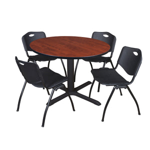 Cain Round Breakroom Table and Chair Package, Cain 48" Round X-Base Breakroom Table with 4 "M" Stack Chairs