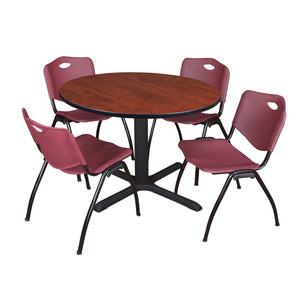 Cain Round Breakroom Table and Chair Package, Cain 48" Round X-Base Breakroom Table with 4 "M" Stack Chairs