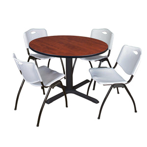 Cain Round Breakroom Table and Chair Package, Cain 48" Round X-Base Breakroom Table with 4 "M" Stack Chairs