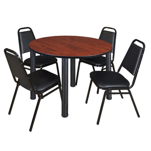 Kee Round Breakroom Table and Chair Package, Kee 48" Round Post-Leg Breakroom Table with 4 Restaurant Stack Chairs
