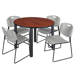 Kee Round Breakroom Table and Chair Package, Kee 48" Round Post-Leg Breakroom Table with 4 Zeng Stack Chairs