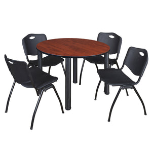 Kee Round Breakroom Table and Chair Package, Kee 48" Round Post-Leg Breakroom Table with 4 "M" Stack Chairs