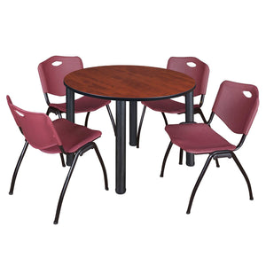 Kee Round Breakroom Table and Chair Package, Kee 48" Round Post-Leg Breakroom Table with 4 "M" Stack Chairs
