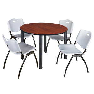 Kee Round Breakroom Table and Chair Package, Kee 48" Round Post-Leg Breakroom Table with 4 "M" Stack Chairs