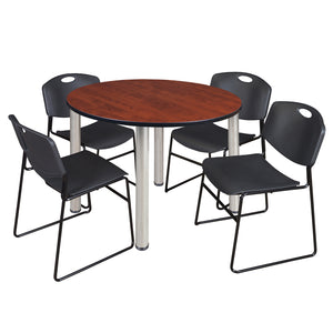 Kee Round Breakroom Table and Chair Package, Kee 48" Round Post-Leg Breakroom Table with 4 Zeng Stack Chairs