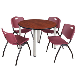 Kee Round Breakroom Table and Chair Package, Kee 48" Round Post-Leg Breakroom Table with 4 "M" Stack Chairs