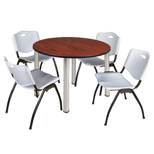 Kee Round Breakroom Table and Chair Package, Kee 48" Round Post-Leg Breakroom Table with 4 "M" Stack Chairs