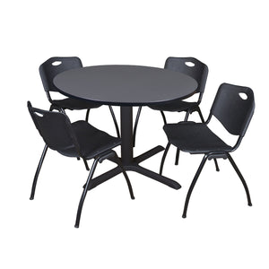 Cain Round Breakroom Table and Chair Package, Cain 48" Round X-Base Breakroom Table with 4 "M" Stack Chairs