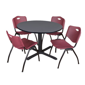Cain Round Breakroom Table and Chair Package, Cain 48" Round X-Base Breakroom Table with 4 "M" Stack Chairs