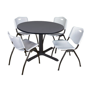 Cain Round Breakroom Table and Chair Package, Cain 48" Round X-Base Breakroom Table with 4 "M" Stack Chairs