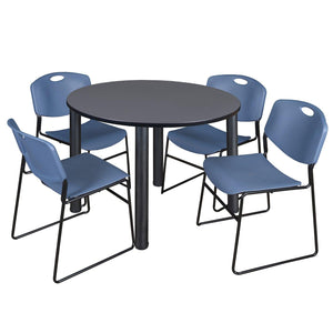 Kee Round Breakroom Table and Chair Package, Kee 48" Round Post-Leg Breakroom Table with 4 Zeng Stack Chairs