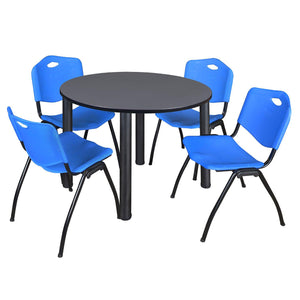 Kee Round Breakroom Table and Chair Package, Kee 48" Round Post-Leg Breakroom Table with 4 "M" Stack Chairs
