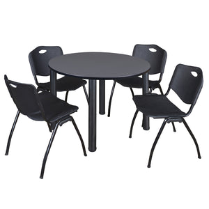 Kee Round Breakroom Table and Chair Package, Kee 48" Round Post-Leg Breakroom Table with 4 "M" Stack Chairs