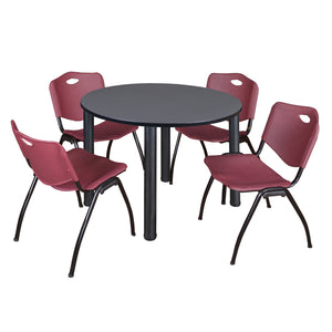 Kee Round Breakroom Table and Chair Package, Kee 48" Round Post-Leg Breakroom Table with 4 "M" Stack Chairs