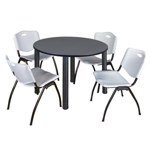 Kee Round Breakroom Table and Chair Package, Kee 48" Round Post-Leg Breakroom Table with 4 "M" Stack Chairs