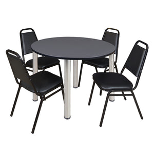 Kee Round Breakroom Table and Chair Package, Kee 48" Round Post-Leg Breakroom Table with 4 Restaurant Stack Chairs
