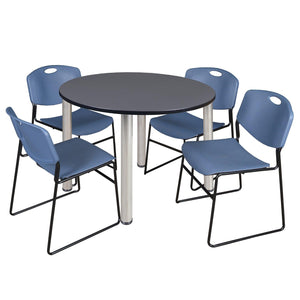 Kee Round Breakroom Table and Chair Package, Kee 48" Round Post-Leg Breakroom Table with 4 Zeng Stack Chairs