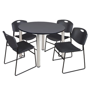 Kee Round Breakroom Table and Chair Package, Kee 48" Round Post-Leg Breakroom Table with 4 Zeng Stack Chairs