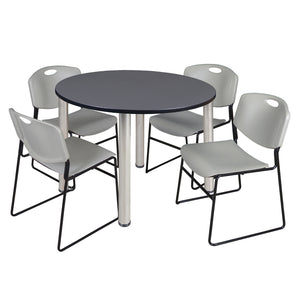Kee Round Breakroom Table and Chair Package, Kee 48" Round Post-Leg Breakroom Table with 4 Zeng Stack Chairs