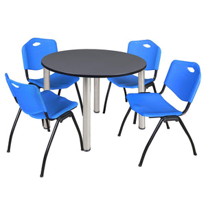 Kee Round Breakroom Table and Chair Package, Kee 48" Round Post-Leg Breakroom Table with 4 "M" Stack Chairs