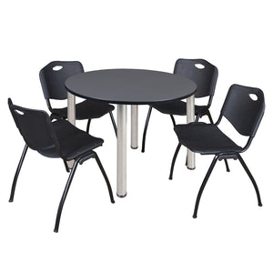 Kee Round Breakroom Table and Chair Package, Kee 48" Round Post-Leg Breakroom Table with 4 "M" Stack Chairs