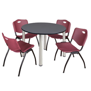 Kee Round Breakroom Table and Chair Package, Kee 48" Round Post-Leg Breakroom Table with 4 "M" Stack Chairs