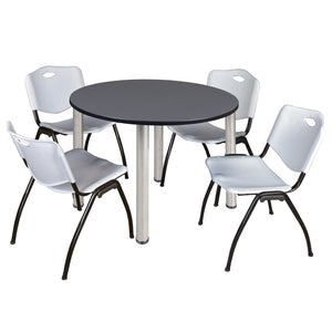 Kee Round Breakroom Table and Chair Package, Kee 48" Round Post-Leg Breakroom Table with 4 "M" Stack Chairs