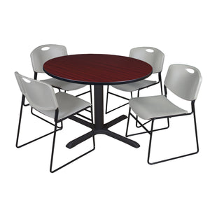 Cain Round Breakroom Table and Chair Package, Cain 48" Round X-Base Breakroom Table with 4 Zeng Stack Chairs