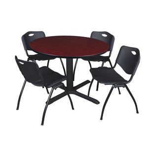 Cain Round Breakroom Table and Chair Package, Cain 48" Round X-Base Breakroom Table with 4 "M" Stack Chairs